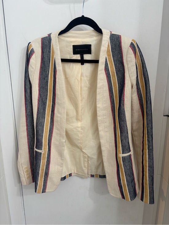 BCBGMaxAzria Jackets & Blazers - BCBGMaxAzria Cream Blazer with Navy, Mustard & Pink Stripes